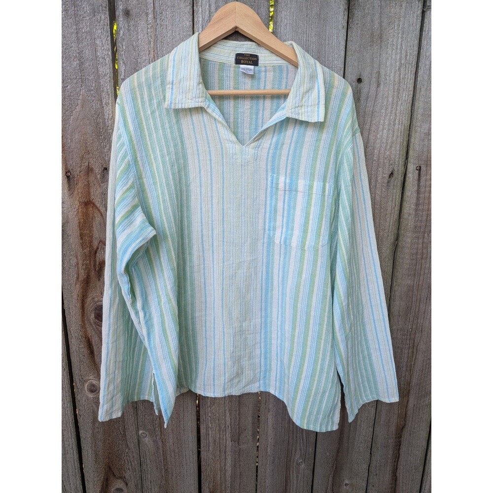 The Collection Royal Shirt 100% Cotton XL Made in Nepal Hippie Pullover Stripes